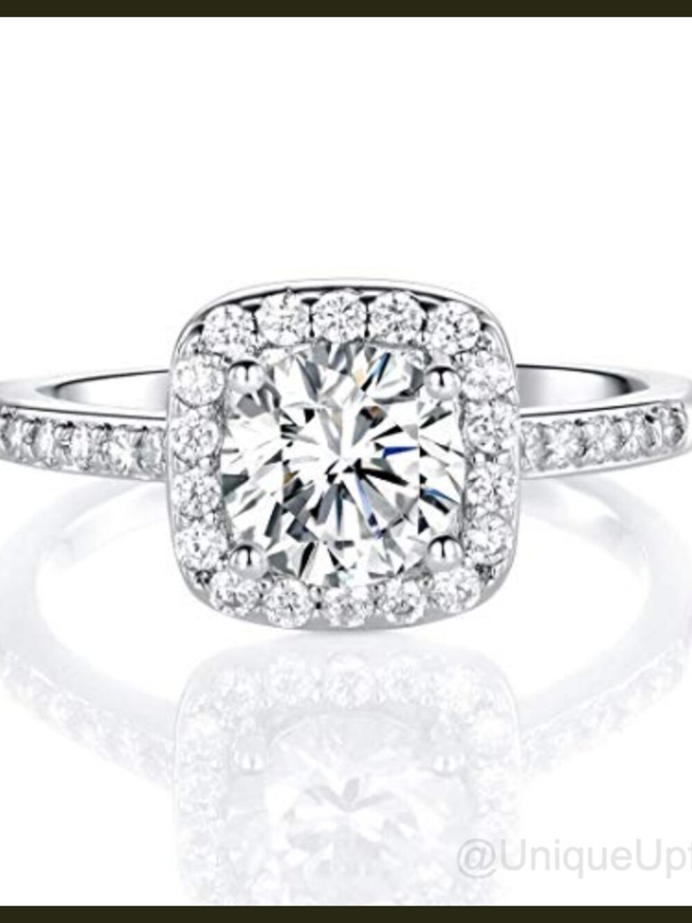 18K White Gold Plated Halo CZ Engagement Wedding Ring
